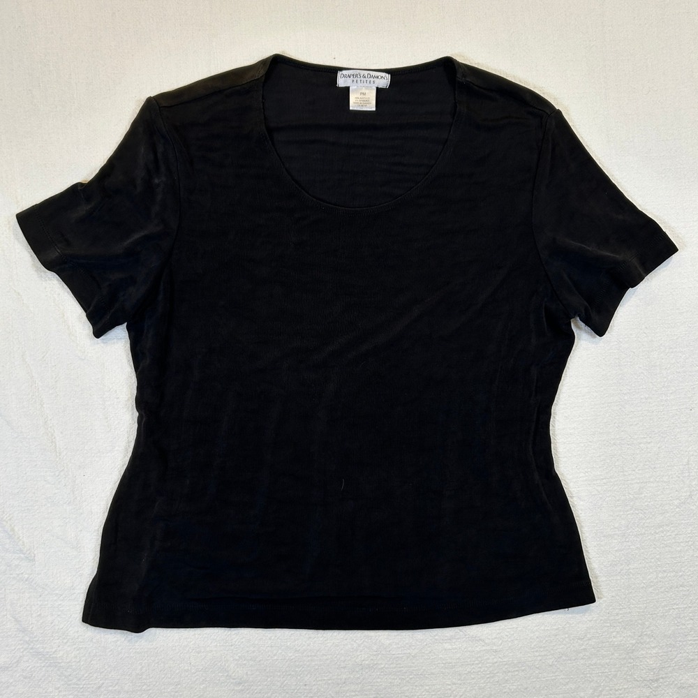 Drapers & Damons Petites Black Short Sleeve Scoop Neck Top PM Acetate Spandex